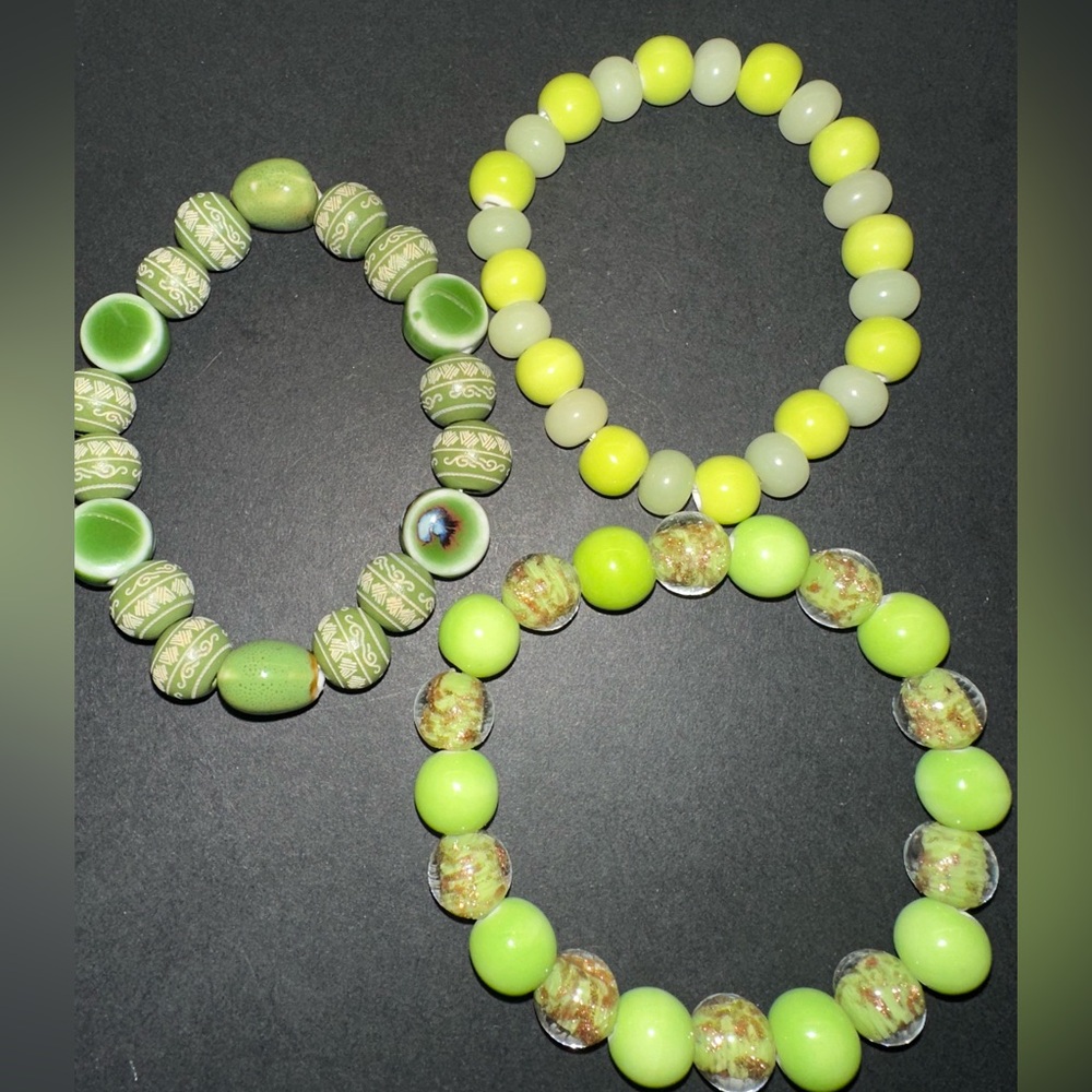 Hand Crafted Green and Yellow Bracelet Trio